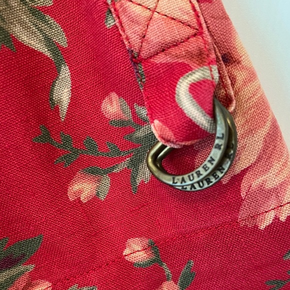 LRL Linen Floral Button Down Camp Shirt Women’s Medium Cottagecore Red Green - Picture 7 of 16